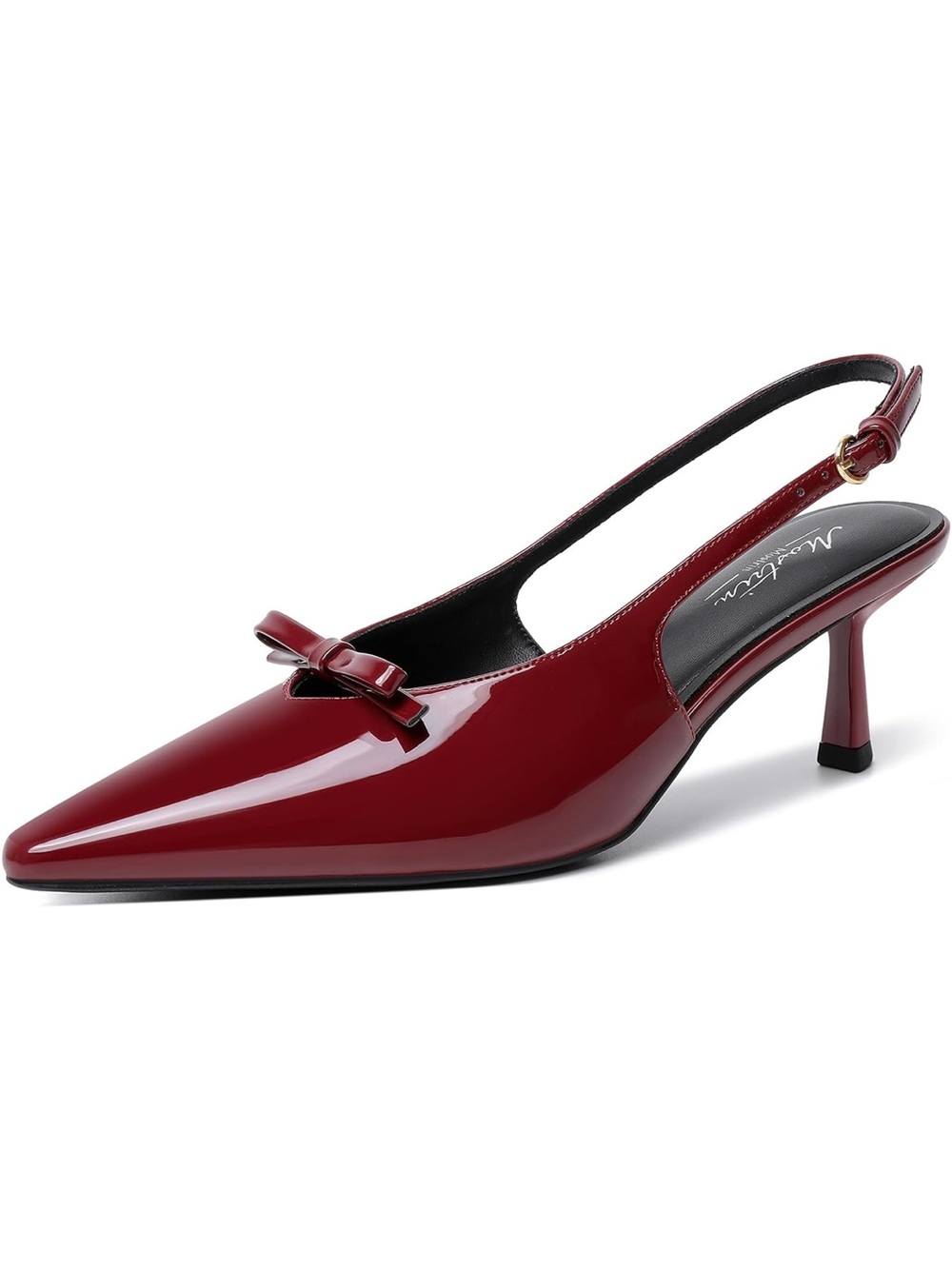 Mostrin Women's Slingback Pointed-Toe Kitten Heel in Burgundy